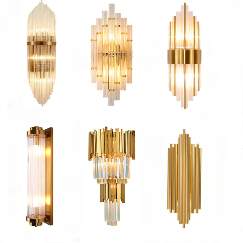 e14 Nordic Post modern gold luxury glass crystal tube shade sconce wall crystal light for hotel living room bedroom corridor