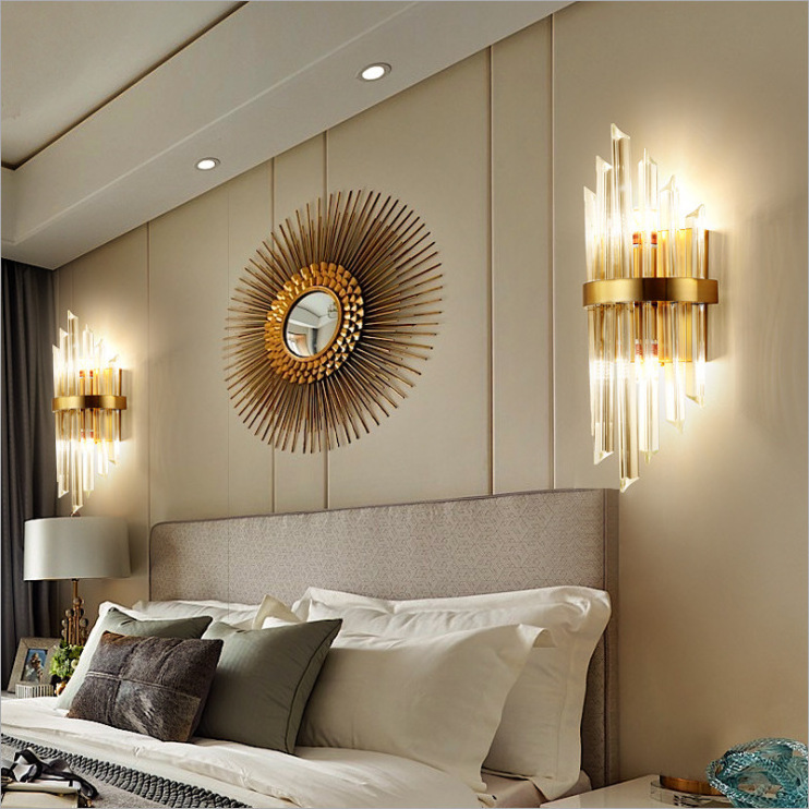 e14 Nordic Post modern gold luxury glass crystal tube shade sconce wall crystal light for hotel living room bedroom corridor