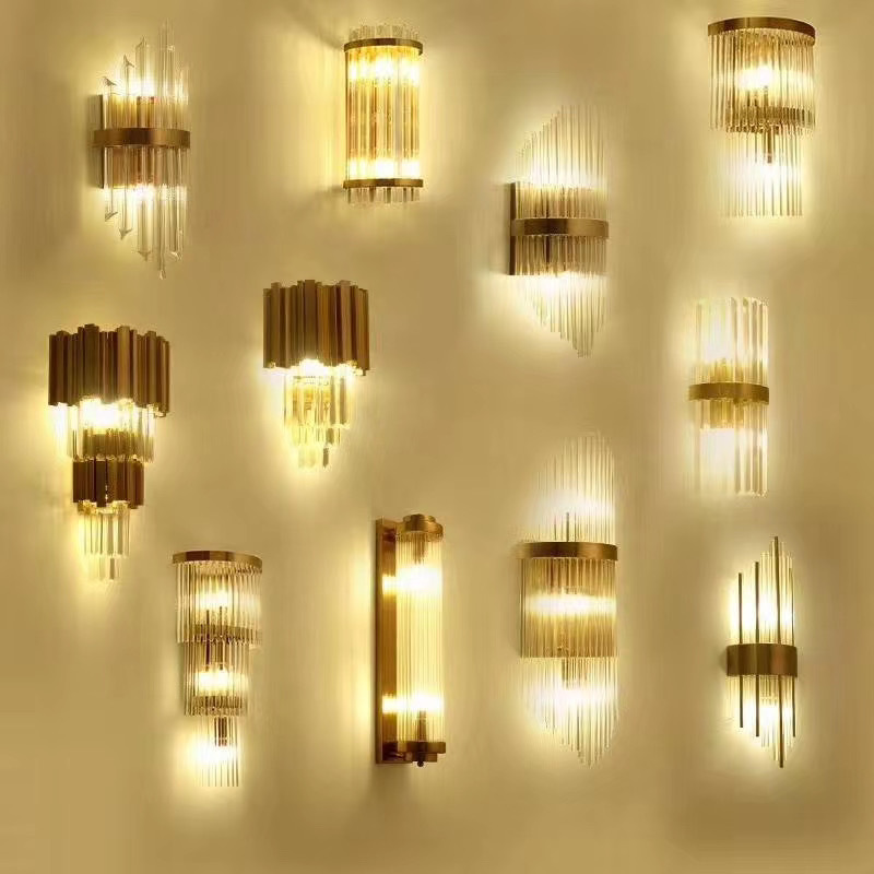 e14 Nordic Post modern gold luxury glass crystal tube shade sconce wall crystal light for hotel living room bedroom corridor