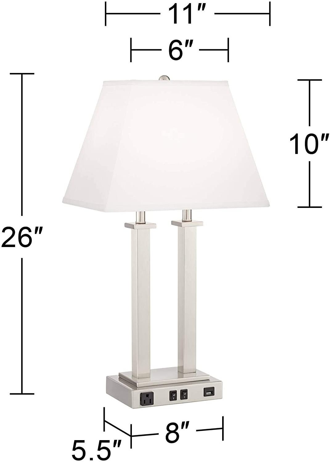 Hotel Simple Modern Style USB and AC Power Outlet in Base Bedside Living room Chrome Fabric Shade Table Lamp