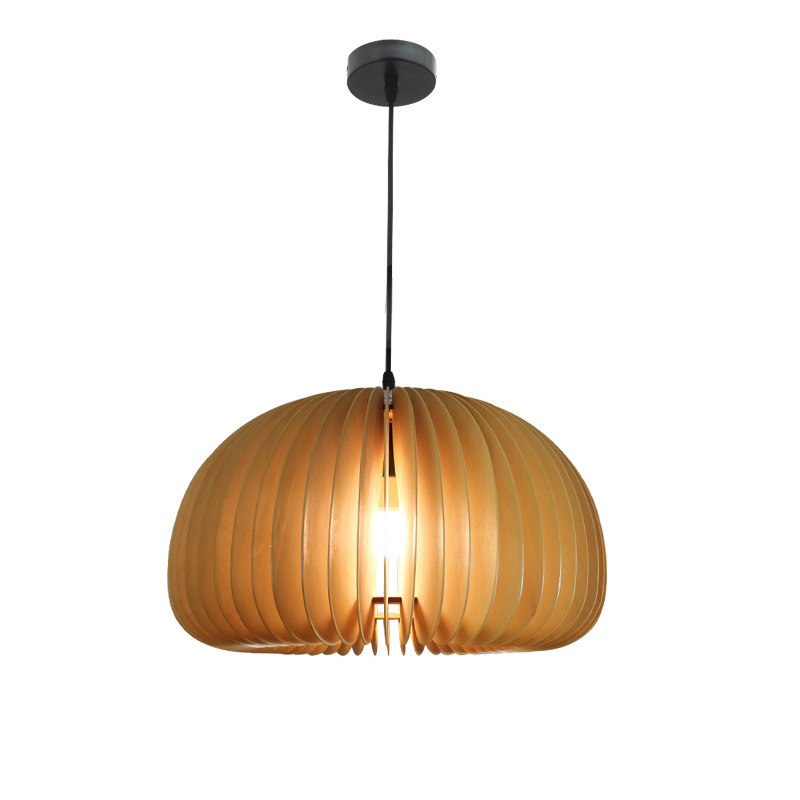 Kitchen Decorative E27 Hanging Lamp Dining Room Pumpkin Shade Bamboo Pendant Lamp Hotel Cheap Nordic Modern Wood Pendant Light