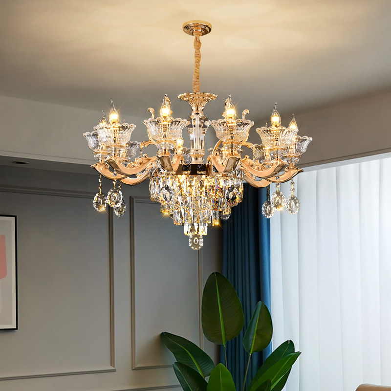 E14 Villa Hall Modern European style classic living room crystal chandelier luxury high end custom crystal chandelier