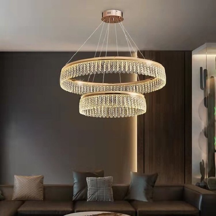 2022Modern luxury gold acrylic hanging ceiling pendant lamps led aluminum art designer pendant light restaurant round chandelier