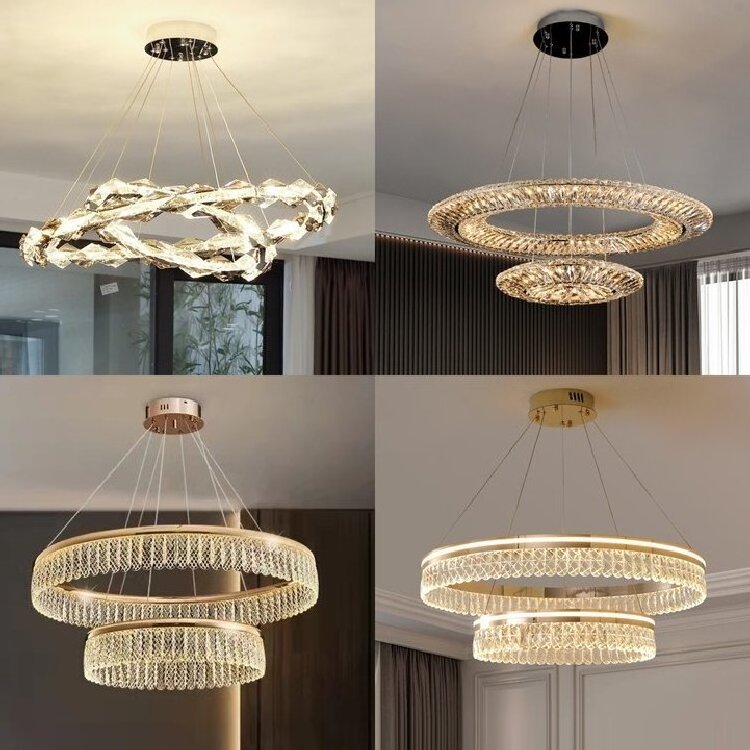 2022Modern luxury gold acrylic hanging ceiling pendant lamps led aluminum art designer pendant light restaurant round chandelier