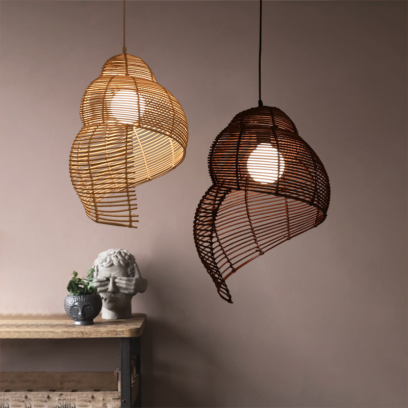 New Nordic Modern Lampshade Rattan Conch Chandelier Bamboo Pendant Light Wicker Woven Tropical For Living Room Lamp