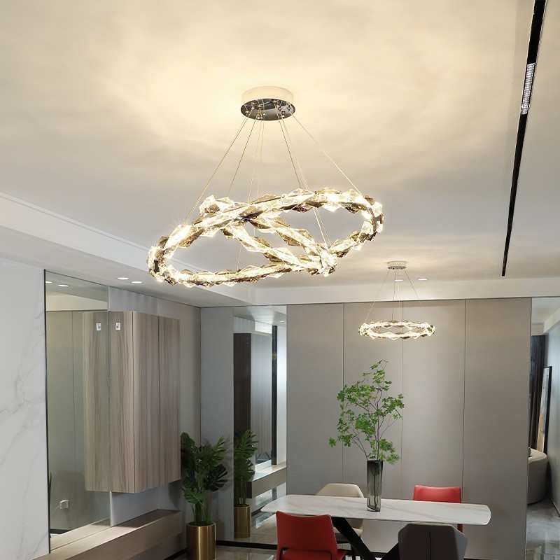 2022Modern luxury gold acrylic hanging ceiling pendant lamps led aluminum art designer pendant light restaurant round chandelier