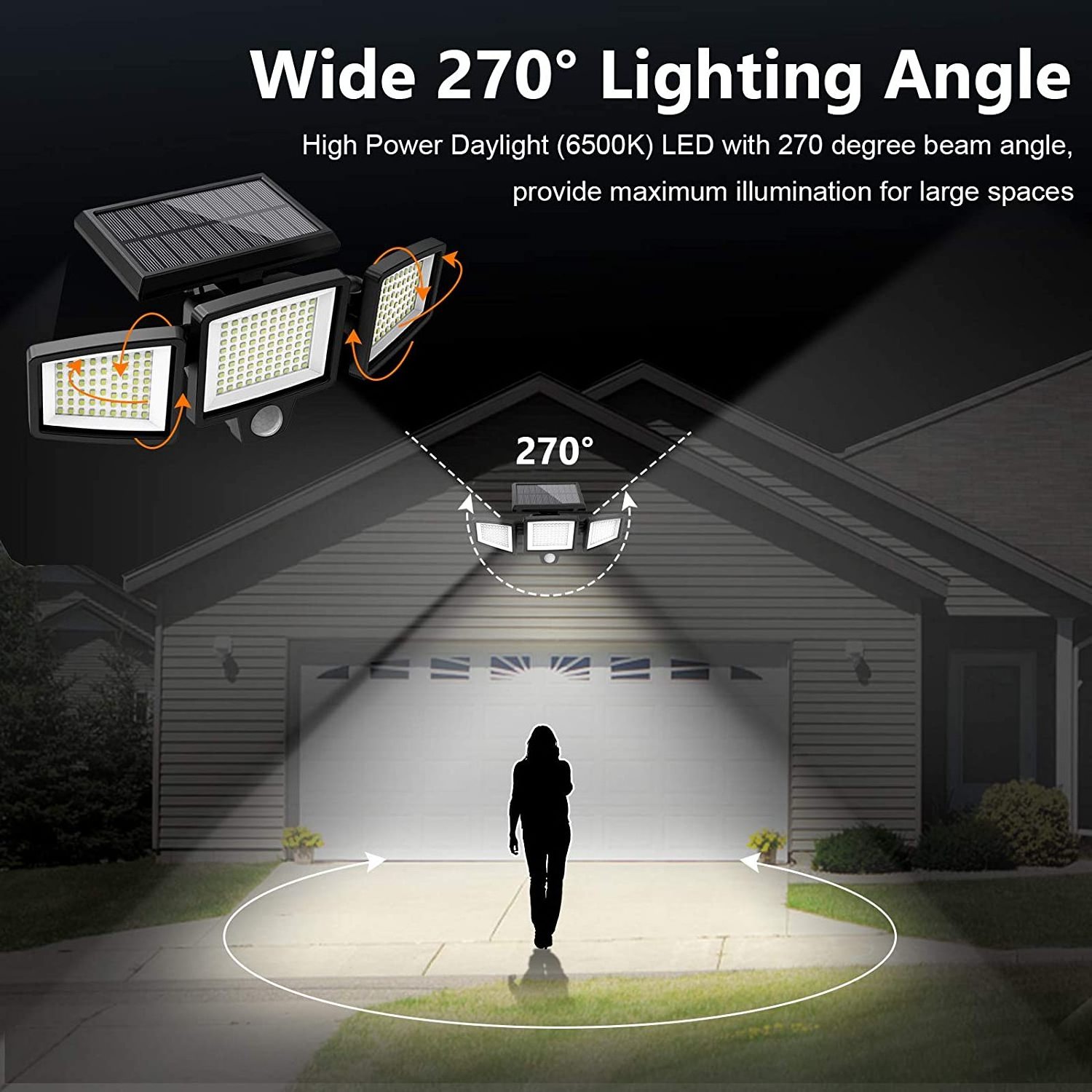 Solar Lights Outdoor 3 Adjustable HeAmeriTop 74/100/122/138 LED 800LM Wireless LED Solar Motion Sensor Lights Outdoor