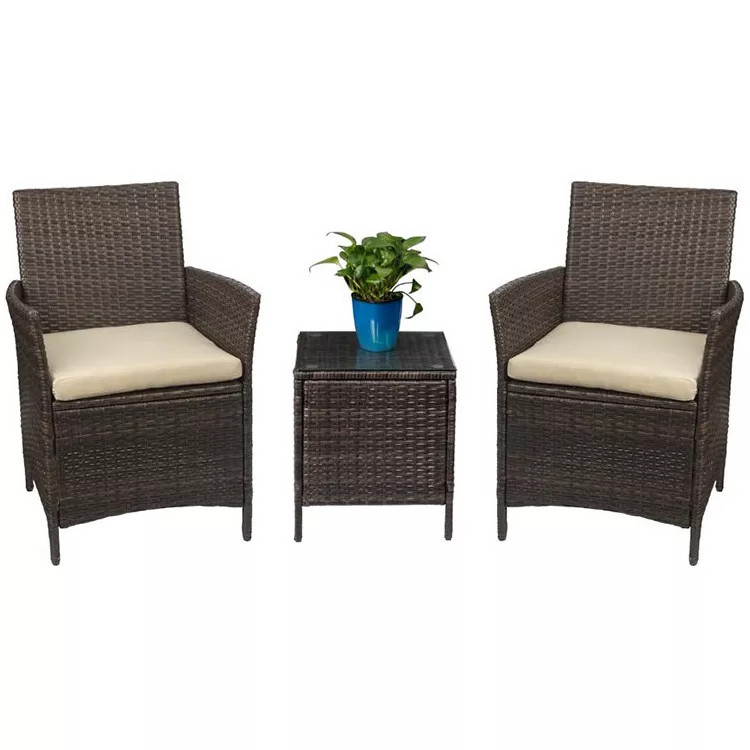 Small Space Rattan Wicker Patio Bistro Set 3 Pieces Outdoor Furniture Garden Chairs Set with Cushions