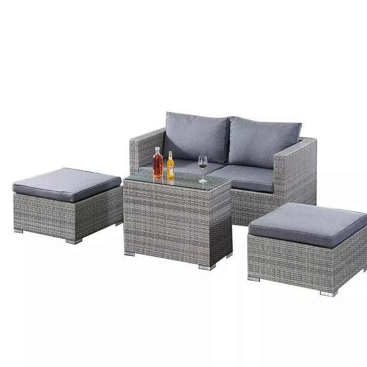 Patio 5 piece conversation sectional sofa set outdoor wicker rattan patio garden furniture sofa