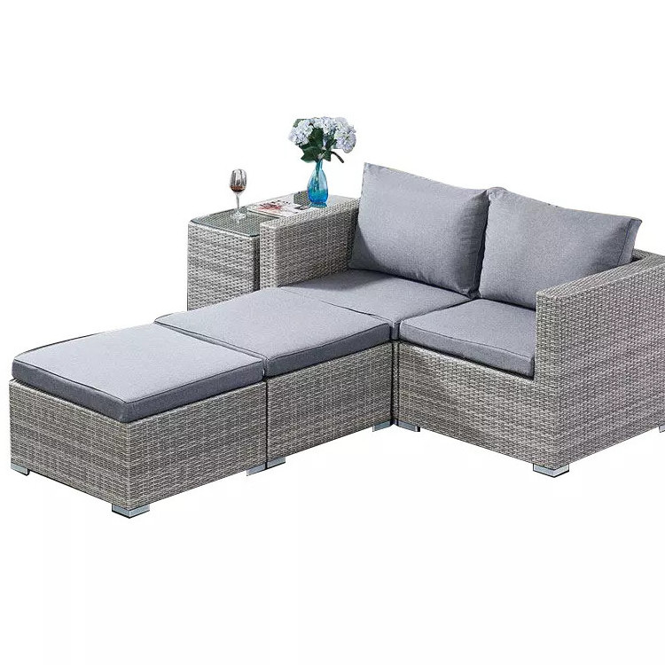 Patio 5 piece conversation sectional sofa set outdoor wicker rattan patio garden furniture sofa