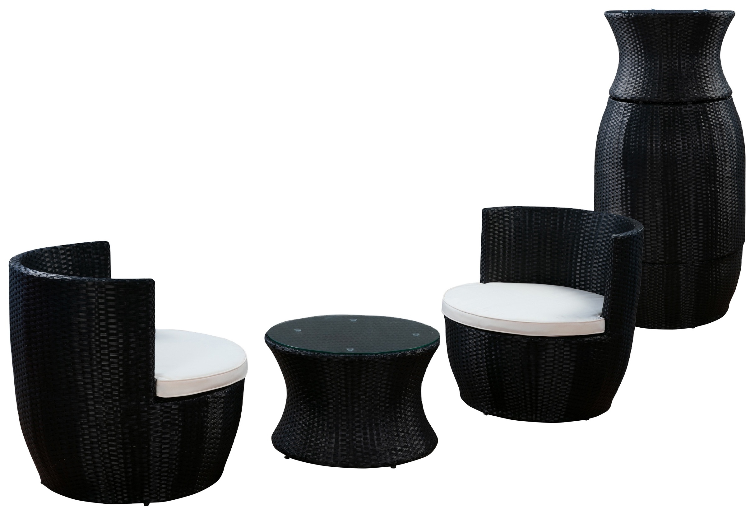 Wholesale Wicker Garden Furniture Set Table And 2 Chairs With Waterproof Cover - Black color