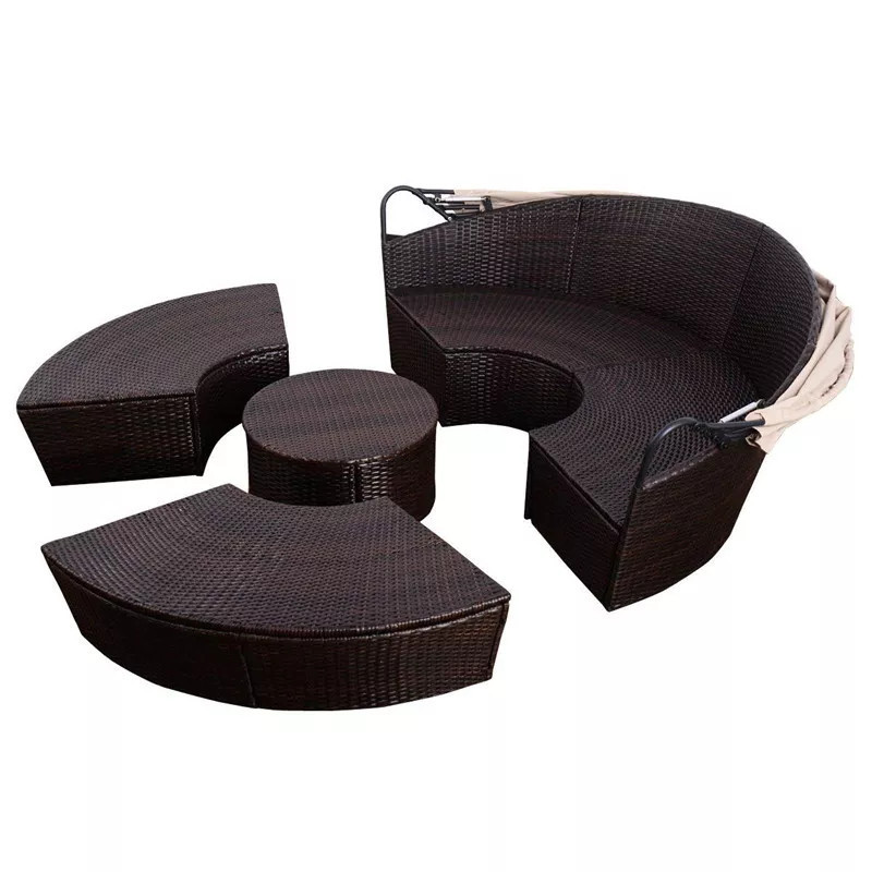 Outdoor Wicker Patio Daybed with Cushions Swimming Pool Furniture round shape Sun Loungers Chair Seat Beach Modern