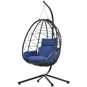 Wholesale Custom PE Rattan Steel Frame Swing Egg Hanging Chair With Seat Cushions