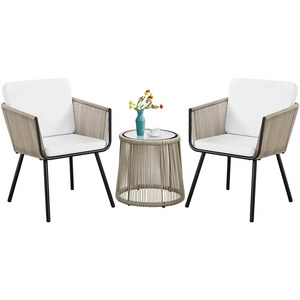 Hot Sell Cheap Rope Chair  Outdoor Design Modern Wicker Chair Set 2 Chair And Side Table Rope Cafe Patio Outdoor Furniture