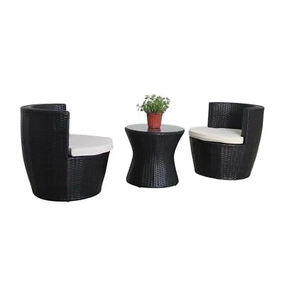 Wholesale Wicker Garden Furniture Set Table And 2 Chairs With Waterproof Cover - Black color