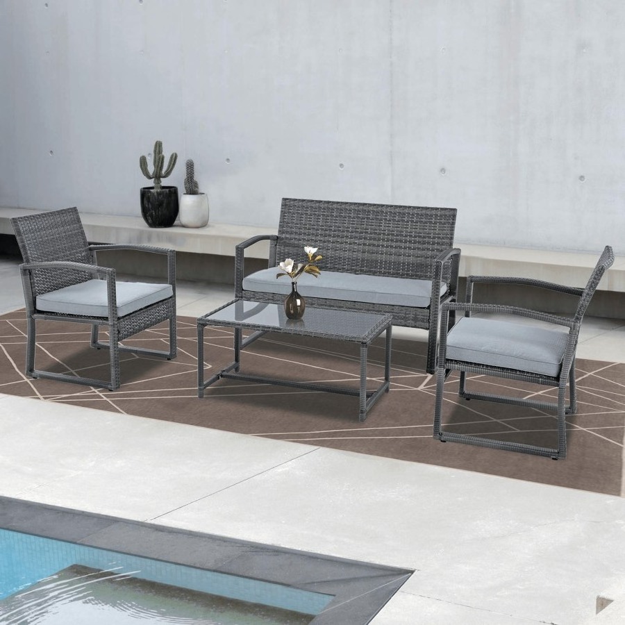 Hot Sale Furniture Set 4pcs Patio Furniture Set Wicker Patio Conversation Set For Small Spaces