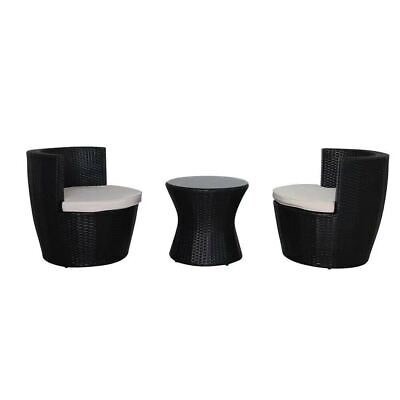 Wholesale Wicker Garden Furniture Set Table And 2 Chairs With Waterproof Cover - Black color