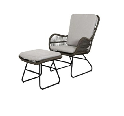 Outdoor furniture style variety leisure patio courtyard waterproof steel frame leisure rope arm chair with ottoman