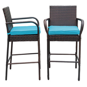 KD patio wicker rattan bar stools bar chairs set of 2 outdoor furniture high dining chairs with footrest  and armrest