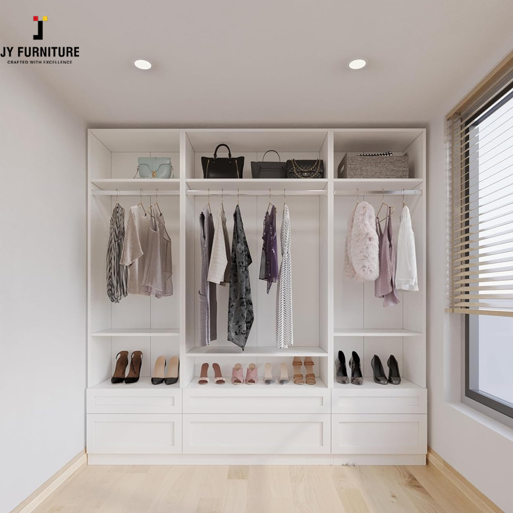 JY Hardwood Bedroom Furniture Modern Fashion Minimalism Design Bedroom Closet Wardrobe with Shelves