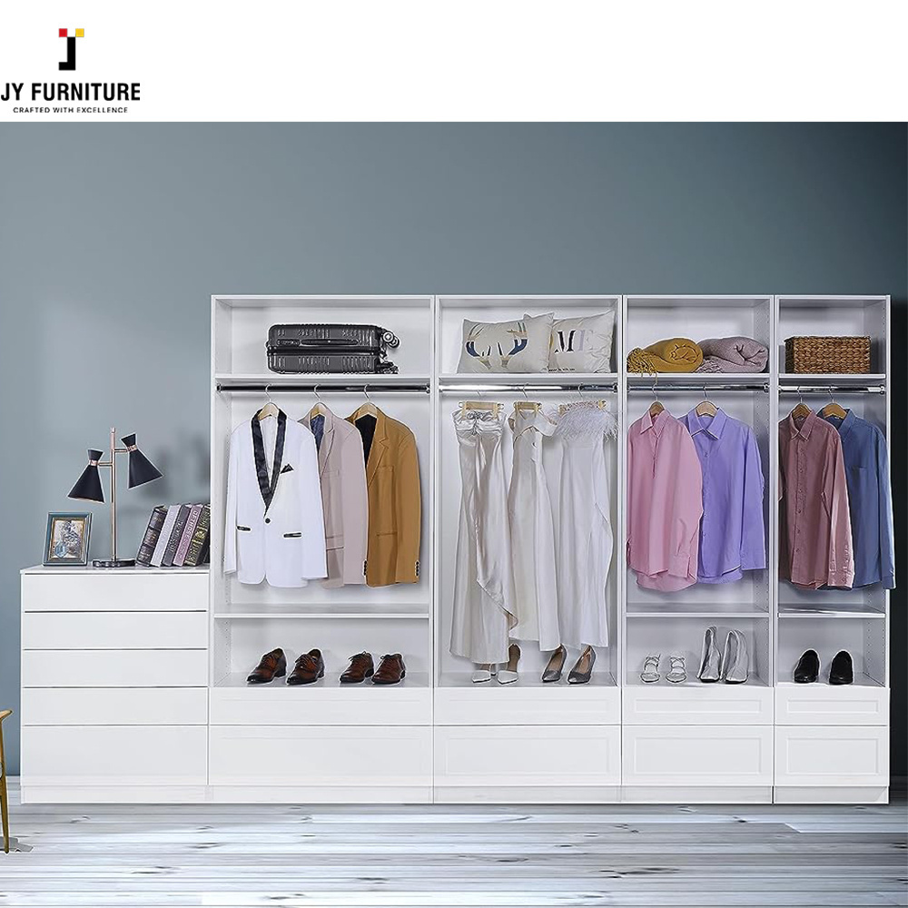 JY Hardwood white closet with 5 Drawers soft close wardrobe bedroom furniture