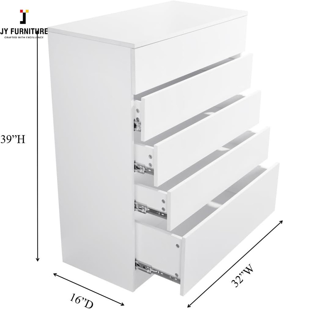 JY Hardwood white closet with 5 Drawers soft close wardrobe bedroom furniture