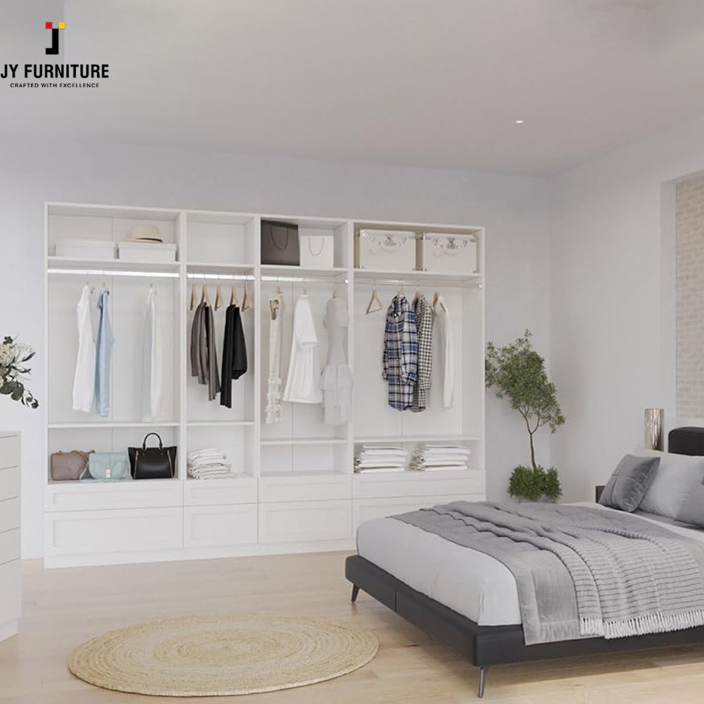 JY Hardwood Bedroom Furniture Modern Fashion Minimalism Design Bedroom Closet Wardrobe with Shelves