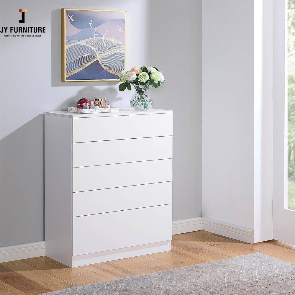 JY Hardwood white closet with 5 Drawers soft close wardrobe bedroom furniture