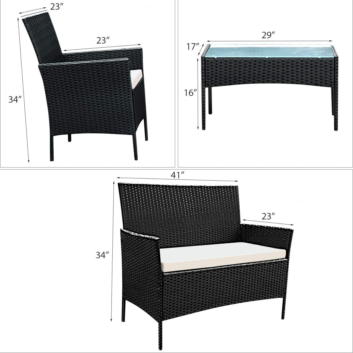 High quality - 4 Pieces Patio Furniture Set - Rattan Outdoor Table and Chairs - Outdoor furniture set