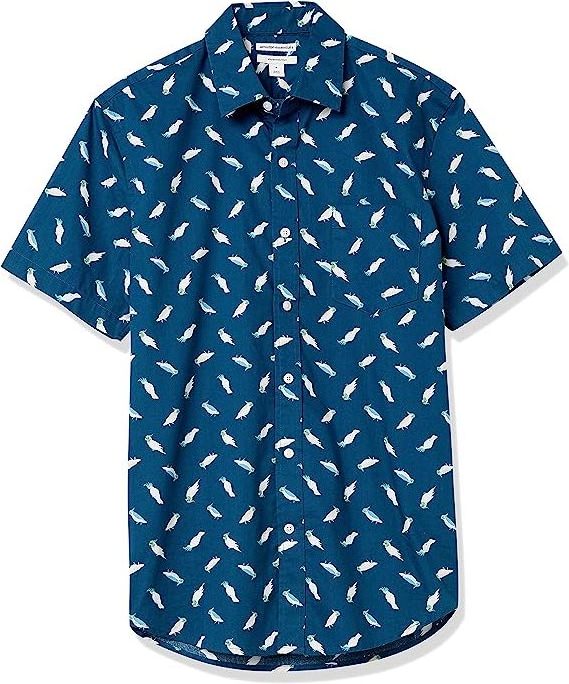 Top trending Essentials Men's Slim-Fit Short-Sleeve Print Shirt