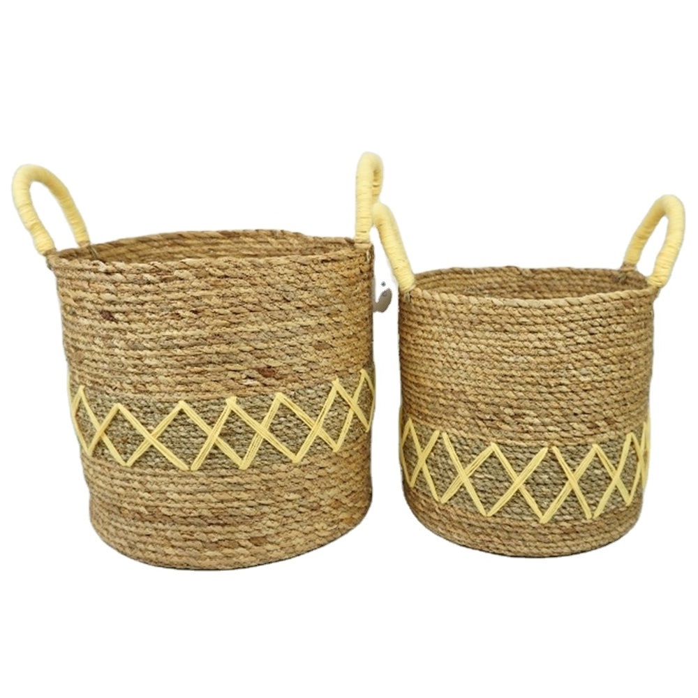 Natural Eco-friendly Cotton Rope Basket for Laundry Storage cotton woven basket Handmade Large Straw Home Woven Storage