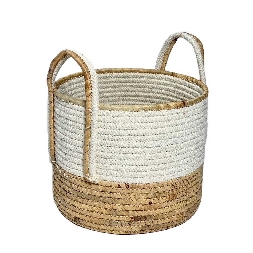 Natural Eco-friendly Cotton Rope Basket for Laundry Storage cotton woven basket Handmade Large Straw Home Woven Storage