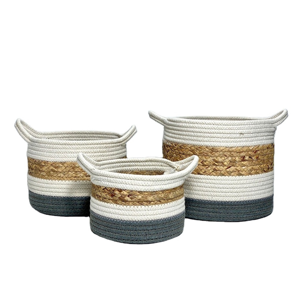 Natural Eco-friendly Cotton Rope Basket for Laundry Storage cotton woven basket Handmade Large Straw Home Woven Storage