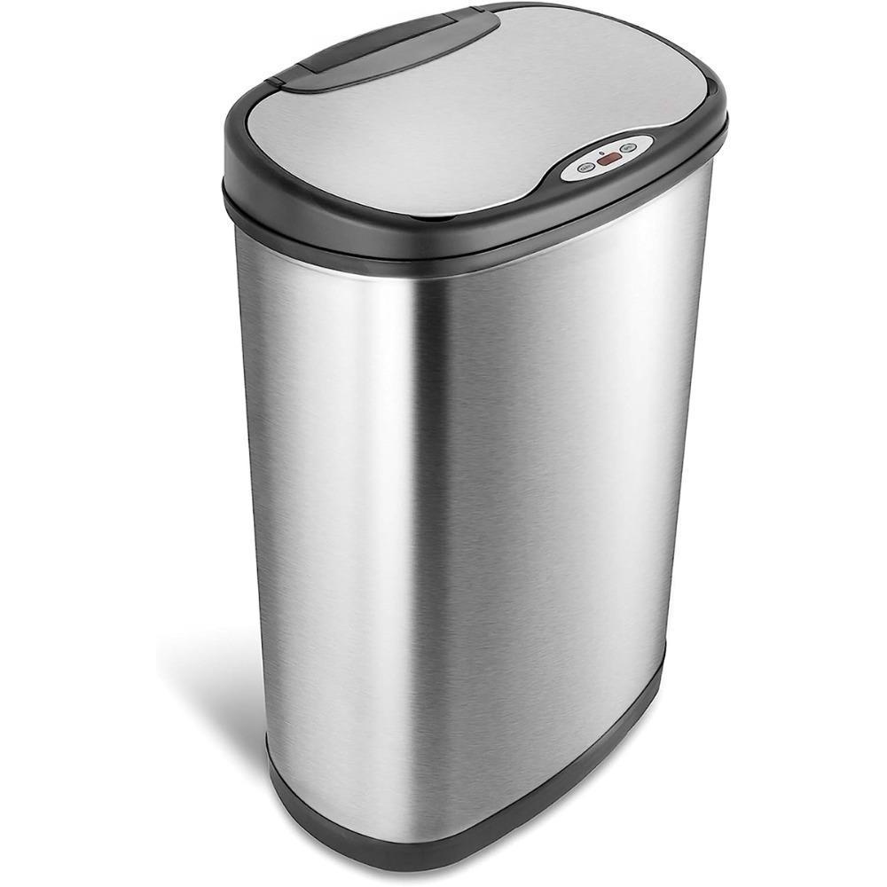 HOT SALE OEM DZT-50-13 Automatic Touchless Motion Sensor Oval Trash Can with Black Top, 13 gallon/50 L, Stainless Steel