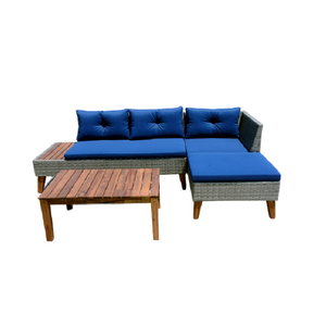 SOFA L SHAPE SET with 1 table and 1 L sofa - PE gray rattan, acacia table - Use for Outdoor Furniture - Ready to export