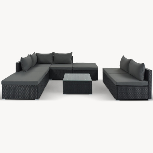 Whosale in bulk from Vietnam L shape Sofa set, PE gray rattan, steel powder coating frame, Cushion 5 cm