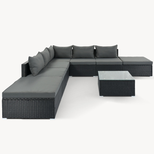 Whosale in bulk from Vietnam L shape Sofa set, PE gray rattan, steel powder coating frame, Cushion 5 cm