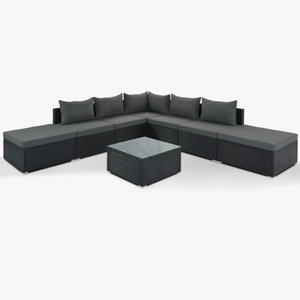 Whosale in bulk from Vietnam L shape Sofa set, PE gray rattan, steel powder coating frame, Cushion 5 cm