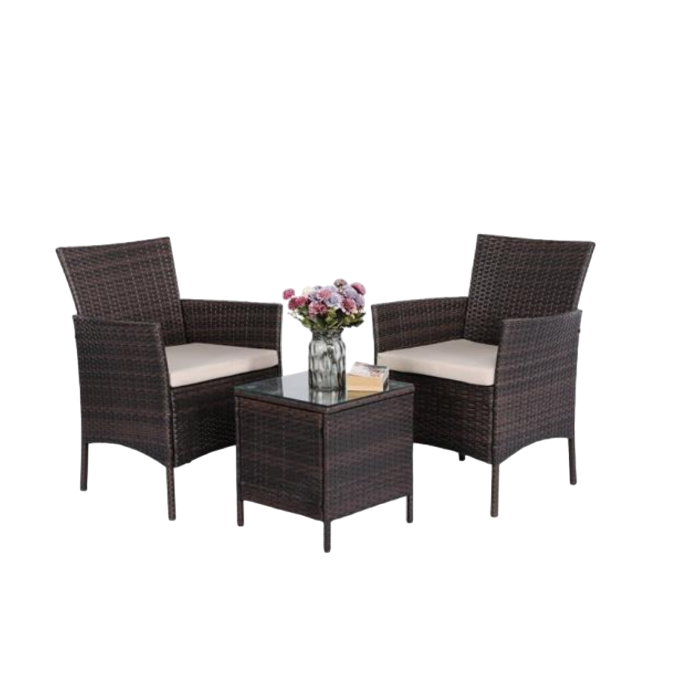 BISTRO SET with 1 table and 2 stacking chairs - PE brown rattan - Use for Outdoor Furniture - Ready to export