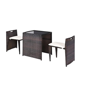 TINY SET with PE grey rattan , 1 table and 2 chairs , black tempered glass table top 5mm -  export from  Vietnam