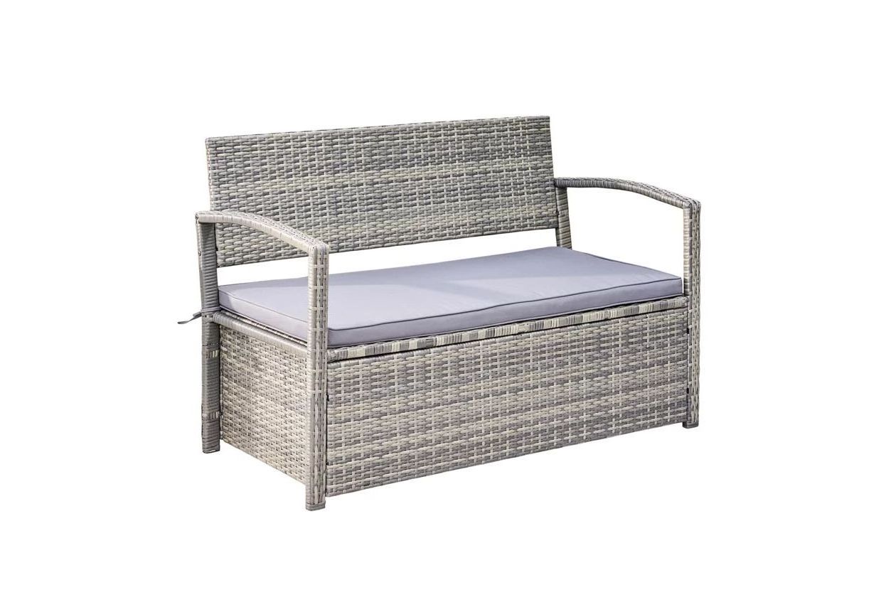 Hot selling Storage Bench, PE grey rattan, steel powder coating frame, grey cushion seat 5 cm