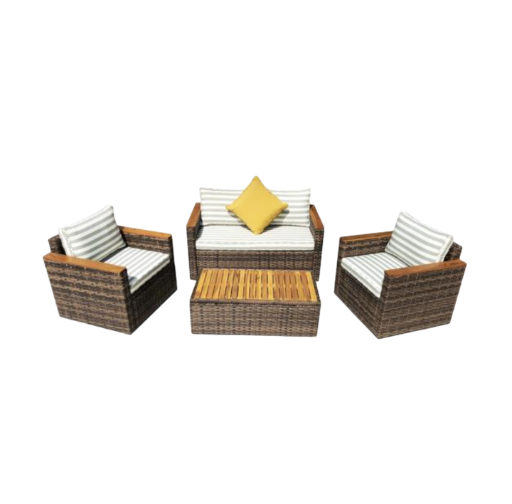 Vietnam High quality Sofa set  with PE grey rattan, hand weaving - 1 table, 1 bench, 2 armchairs - Model NTT-2355