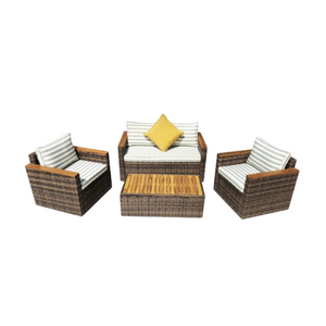 Vietnam High quality Sofa set  with PE grey rattan, hand weaving - 1 table, 1 bench, 2 armchairs - Model NTT-2355