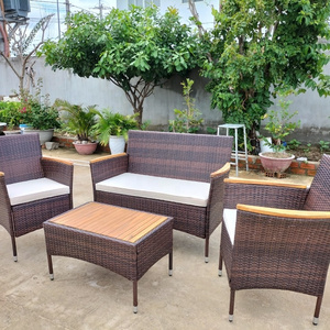 Hot trend sofa set, PE brown rattan, steel powder coating frame, acacia table top, Teak look oil finishing surface.