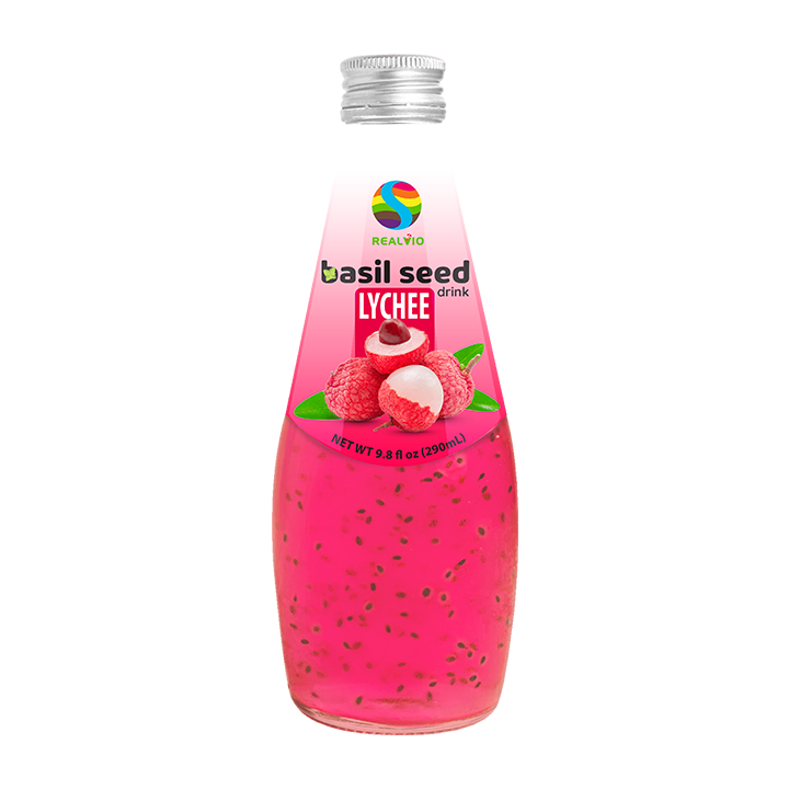 Whosale in bulk Vietnam - Basil seeds drinks - strawberry - bottle 290ml - glass bottle -  Vietnam High quality