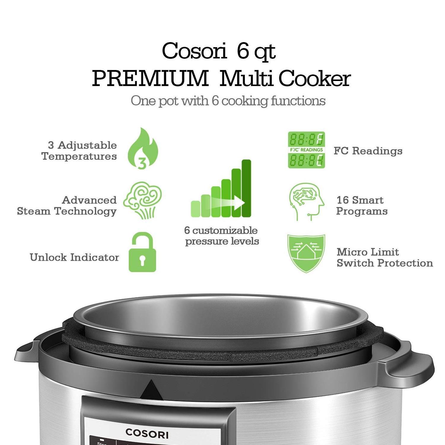 BEST SELLER  Stainless Steel Premium 8-in-1 Multi-Function Electric Pressure Cooker, 6 quart - CP016-PC