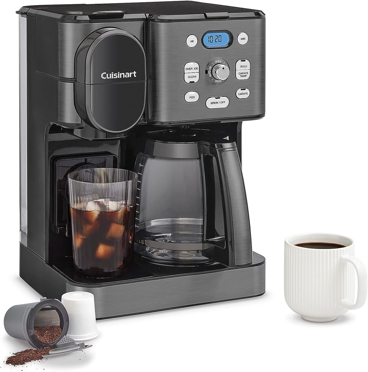 Coffee Maker, 12-Cup Glass Carafe, Automatic Hot & Iced Coffee Maker, Single Server Brewer, Black Stainless Steel