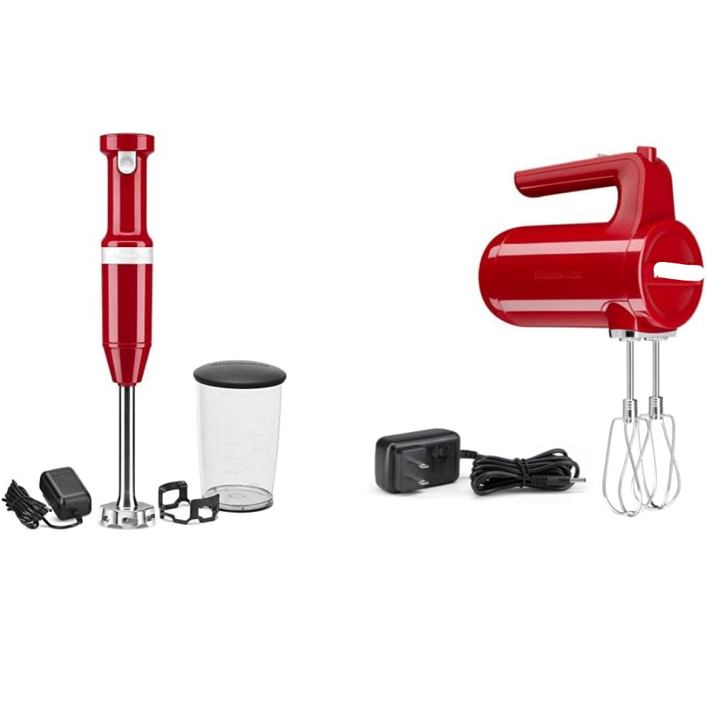 BEST SELLER Cordless Variable Speed Hand Blender (KHBBV53) and Cordless Hand Mixer (KHMB732) Bundle, Empire Red