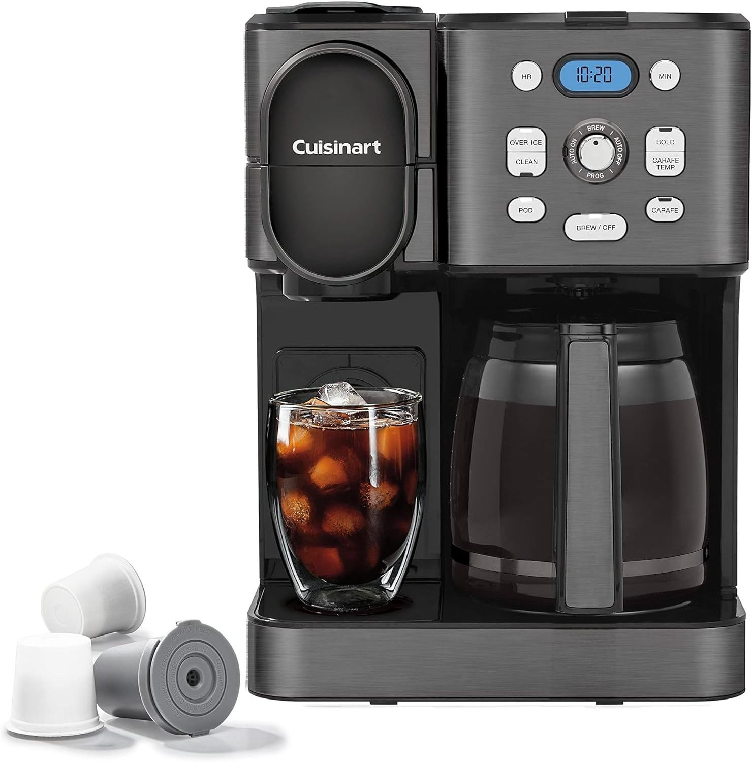 Coffee Maker, 12-Cup Glass Carafe, Automatic Hot & Iced Coffee Maker, Single Server Brewer, Black Stainless Steel