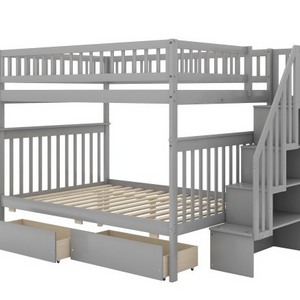 Twin Over Twin Bunk Bed with Ladders and Two Storage Drawers, Solid Wood Floor Bed frame with Guardrail, Floor Bed for Kids